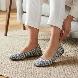 Lucky Brand Shoes Womens Size 8.5M Navy White Chevron Ballet Flats‎ Slip On